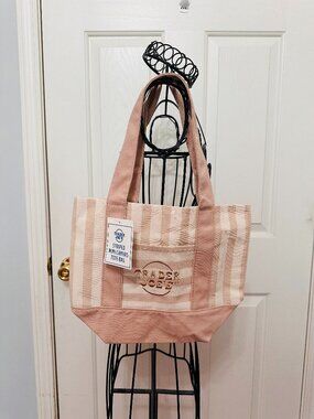 TIKTOK FAMOUS TRADER JOE'S PASTEL STRIPED MINI CANVAS TOTE BAG BEIGE